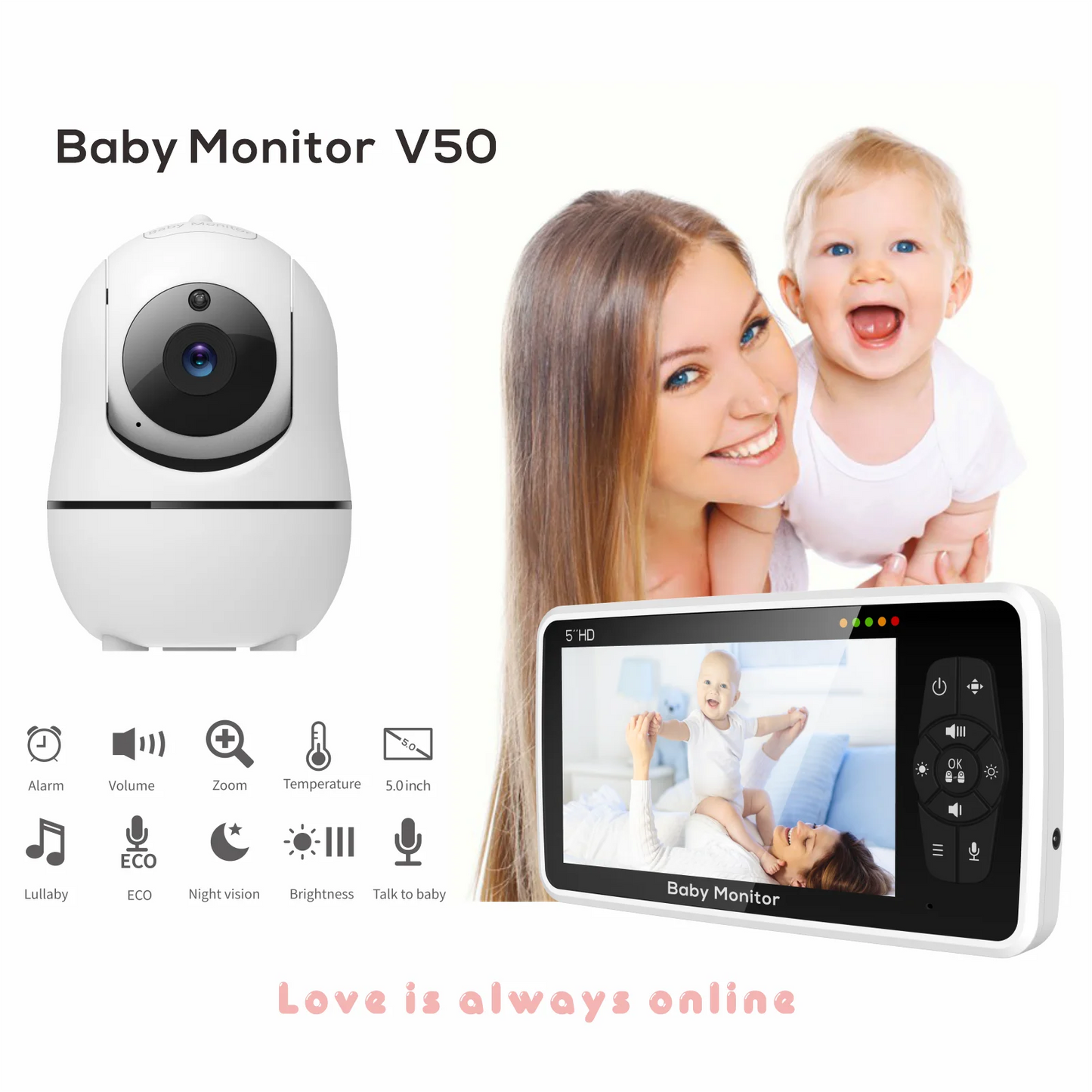 New 5 inch Video Baby Monitor with Camera and Audio