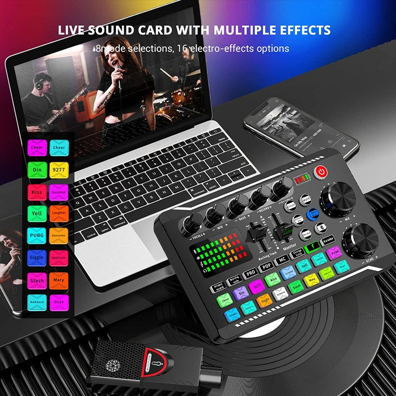 Live Sound Card and Audio Interface with DJ Mixer