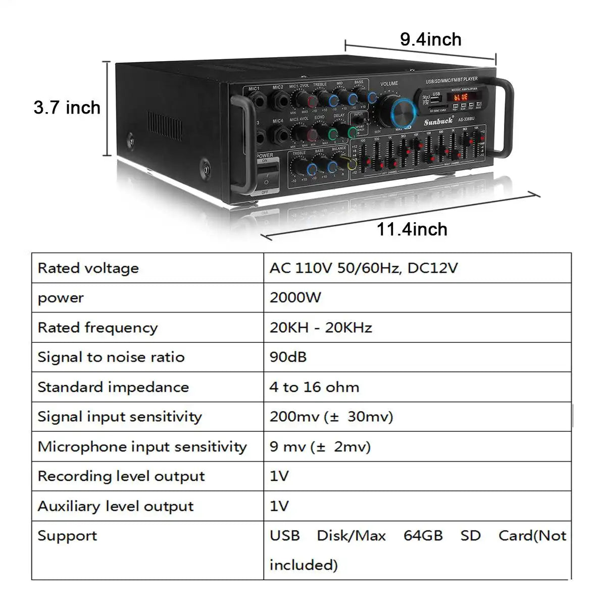 NEW 2000W Bluetooth Stereo Amplifier