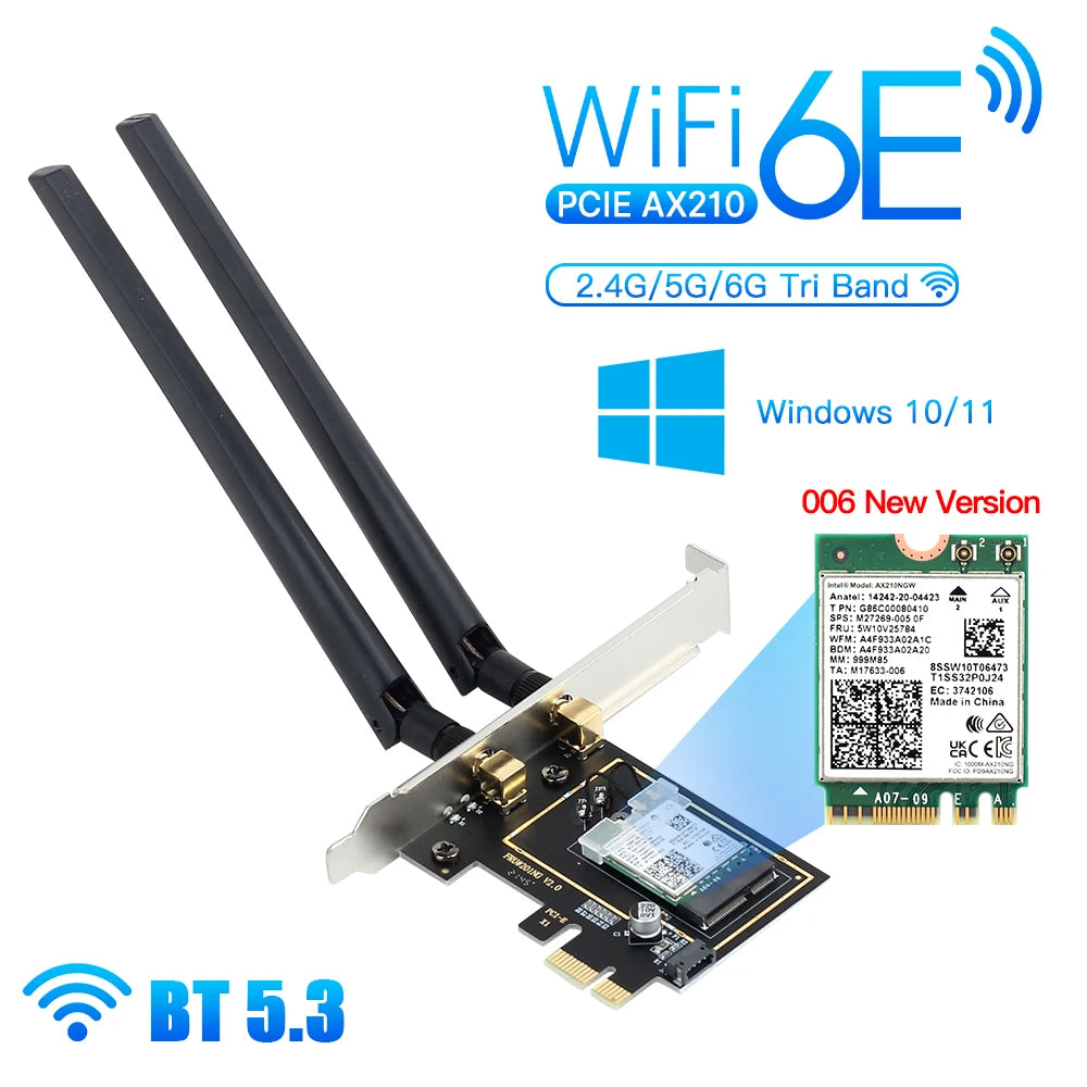 5374Mbps Wifi 6E AX210 Pcie Wireless Adapter