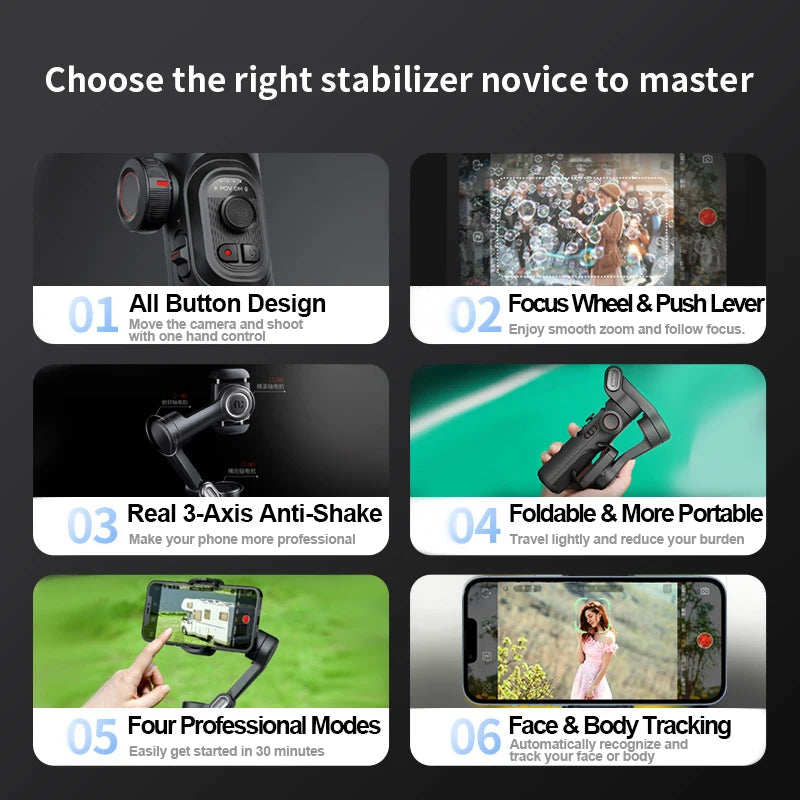 Gimbal Stabilizer for Smartphone with Fill Light for iPhone