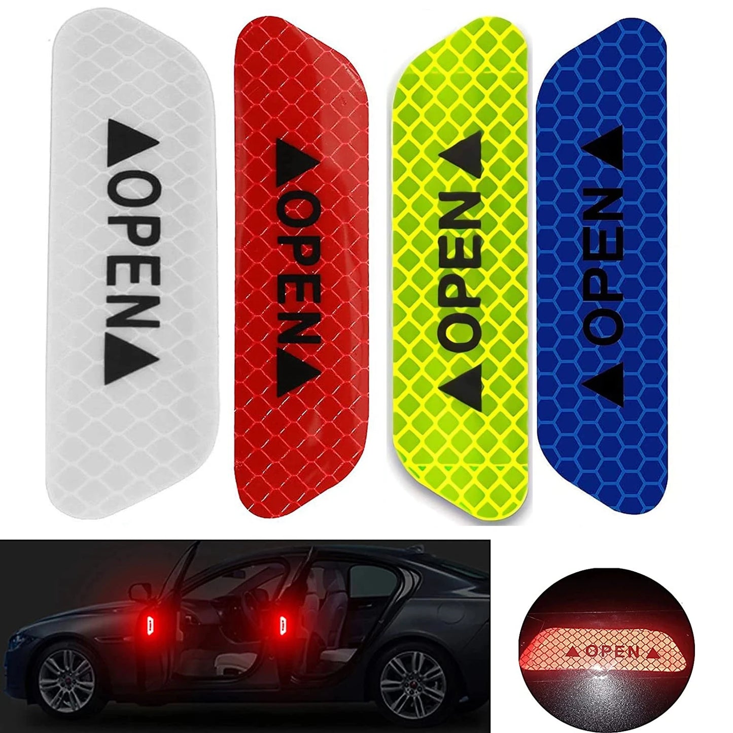 4PCS Fluorescent Car Reflective Strips Warning Stickers