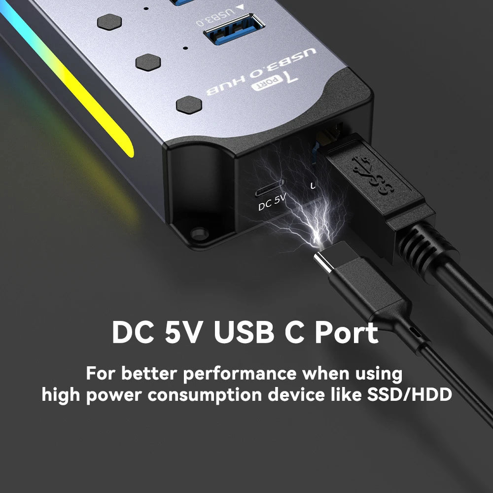 High Speed RGB 7 Ports USB 3.0 HUB Individual Switch