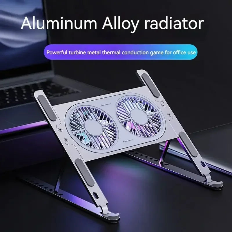 Aluminum Laptop Stand Foldable Desk Riser Mute Cooling Fan