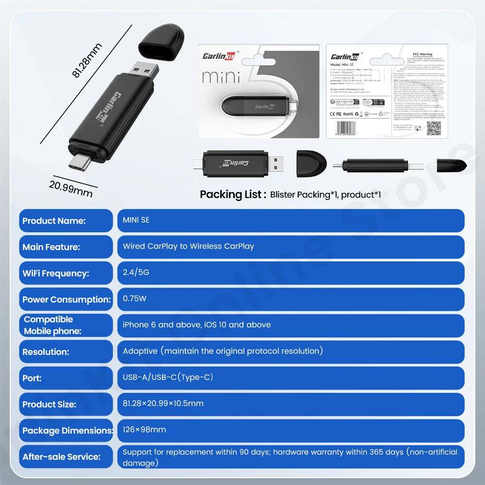 New Carlinkit Mini SE Wireless Carplay Adapter