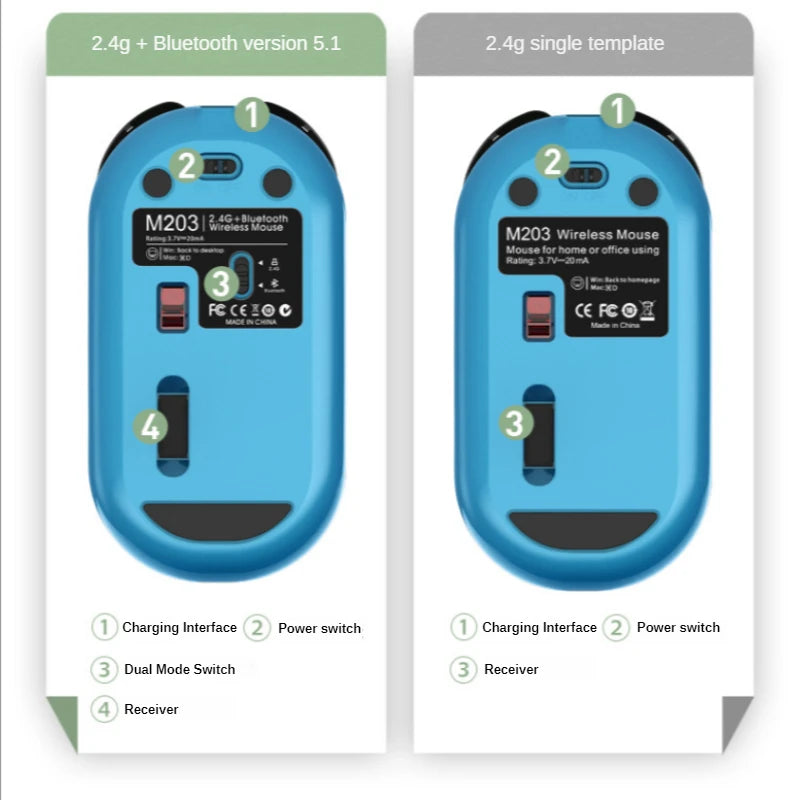 M203 2.4G Wireless BT 5.0 Rechargeable Silent Mouse