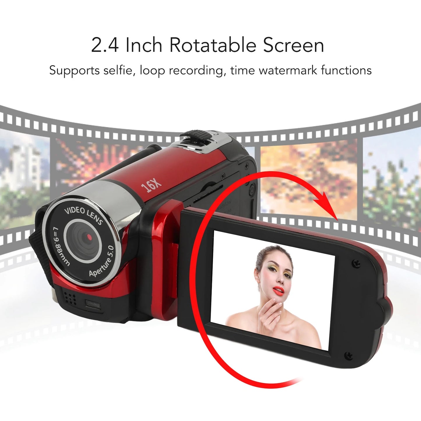 2.4 Inch Rotatable Screen Camcorder 16X Zoom HD Video Recorder