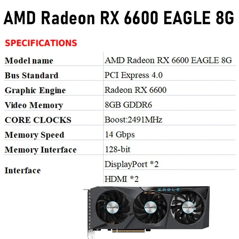 New GIGABYTE-AMD RX6600 EAGLE 8G Three fan graphics card