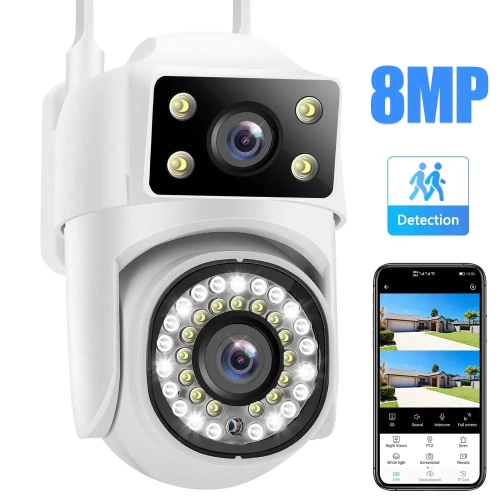 4K WiFi Camera 8MP IP Camera Dual Lens Dual Screen Security Protection