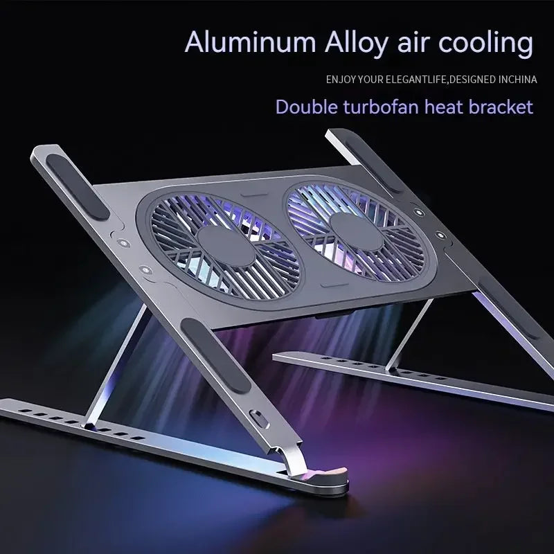 Aluminum Laptop Stand Foldable Desk Riser Mute Cooling Fan