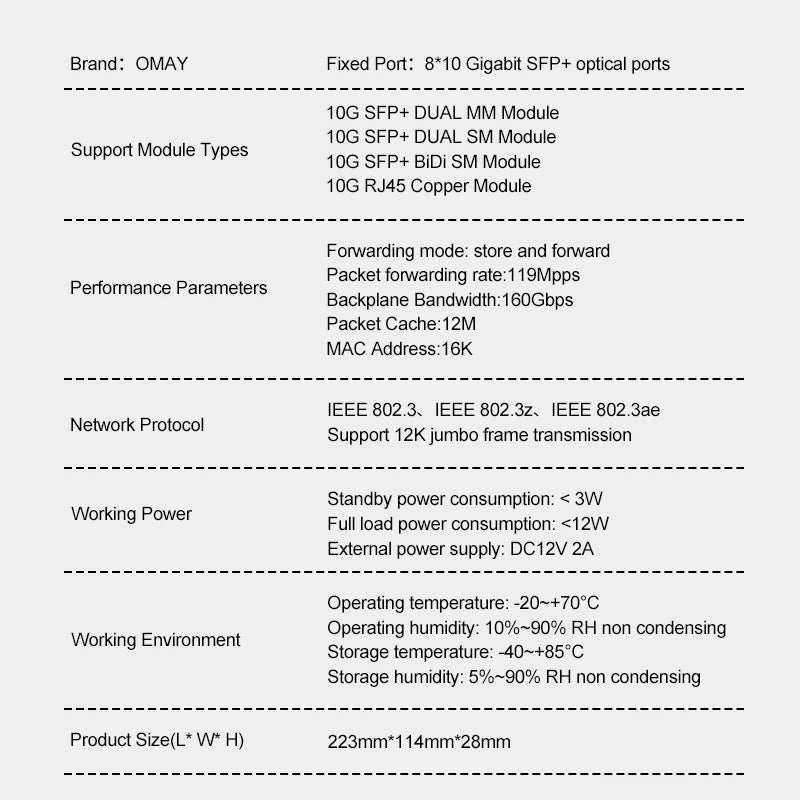 OMAY 8 Ports 10G SFP+ Ethernet Switch