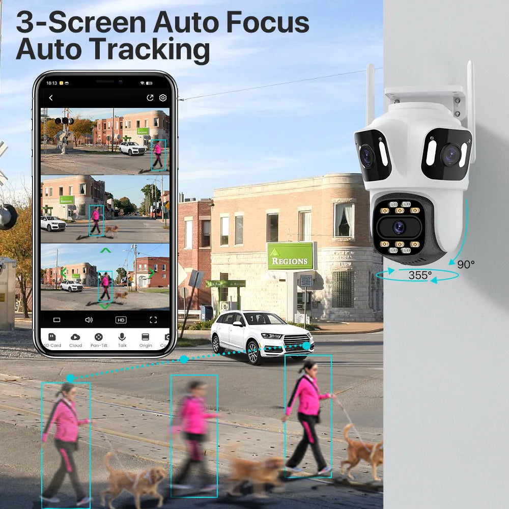 Three Lens PTZ IP Camera Outdoor 6K HD Three Screen WiFi Security