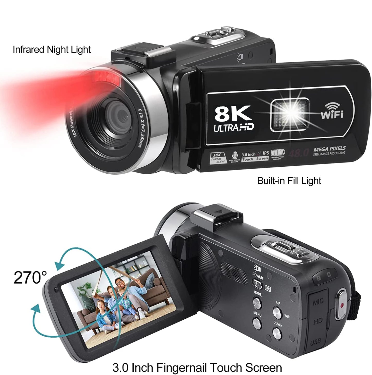 3 Inch LCD Touch Screen 18x Digital Zoom Camera Recorder