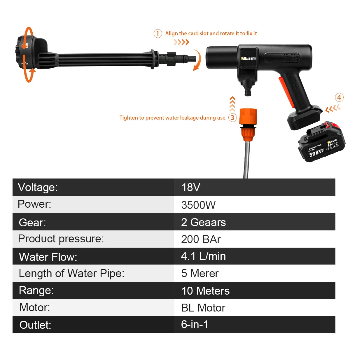 High Pressure Washer 6-in-1 Car Washing Garden Water Gun