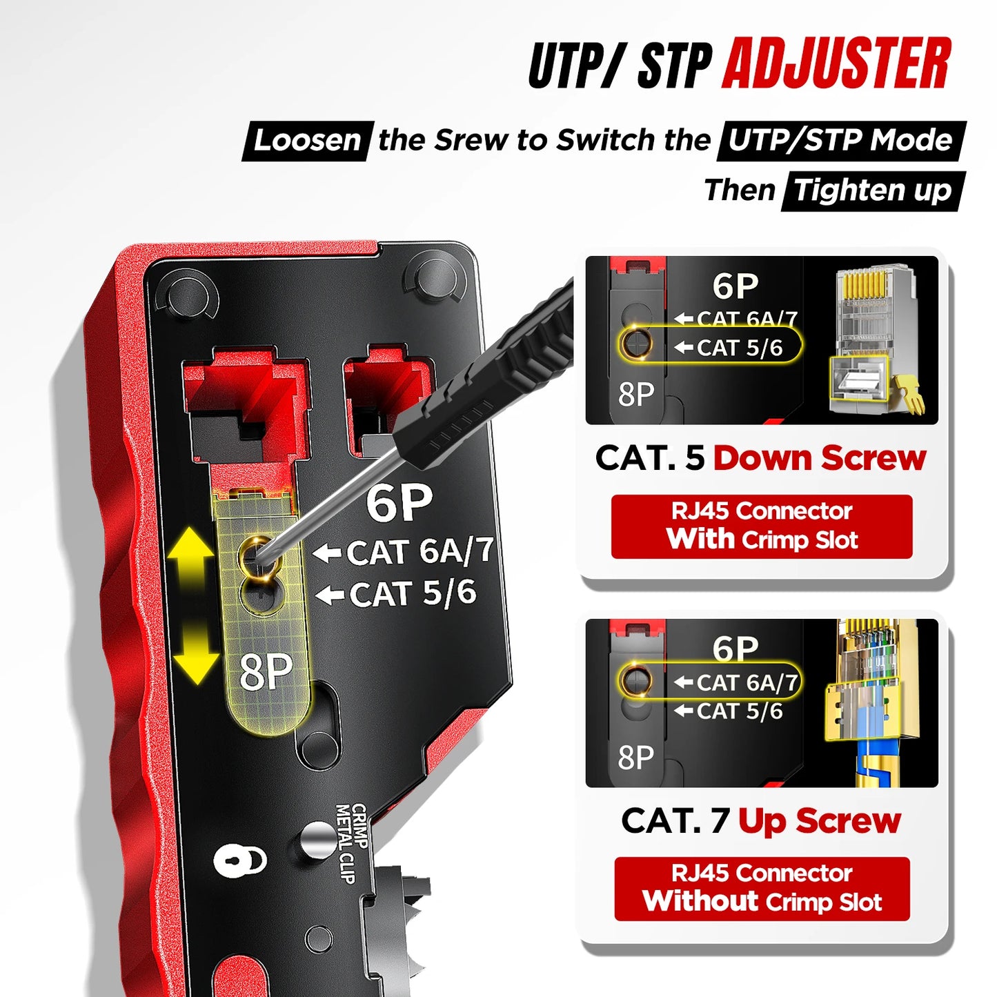 AMPCOM Cat 7 NETWORK CRIMPING Tool CRIMP/CUT/TRIM/STRIP 4-IN-1 Works with All RJ45/RJ11 Connectors Crimping Tool With two blades