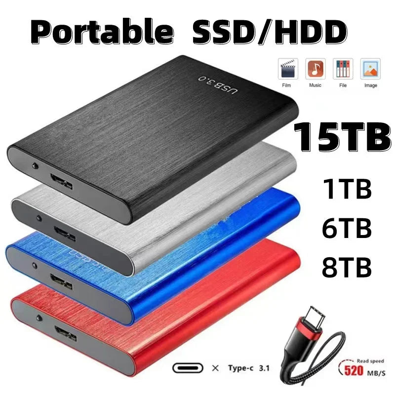 High-Speed SSD/HDD 2TB/4TB/8TB/16TB/30TB External Hard Drive