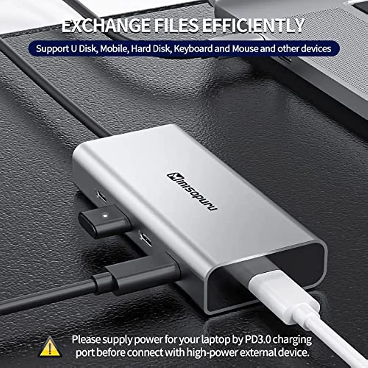 10Gbps Hub USB Type C to USB 3.2 PD 100W Adapter