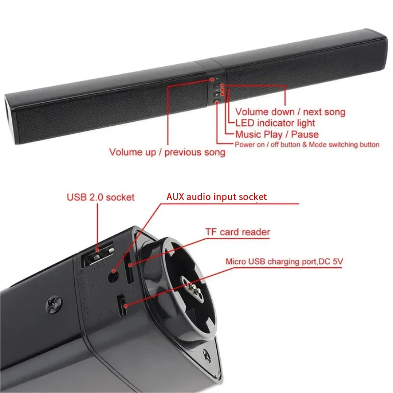 Powerful Soundbar Sound Radio Blaster Bar Audio TV PC Computer