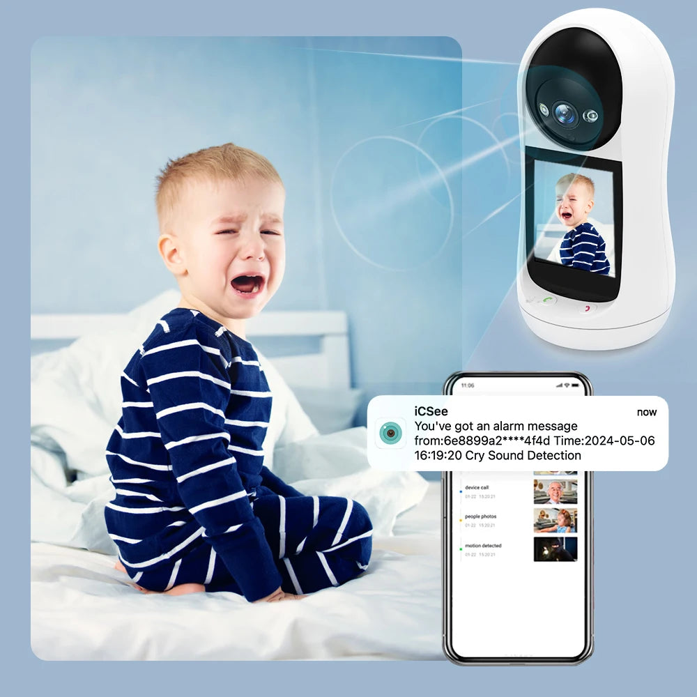 2.8 Inch IPS Screen Baby Cry Sound Detection Security IP Camera