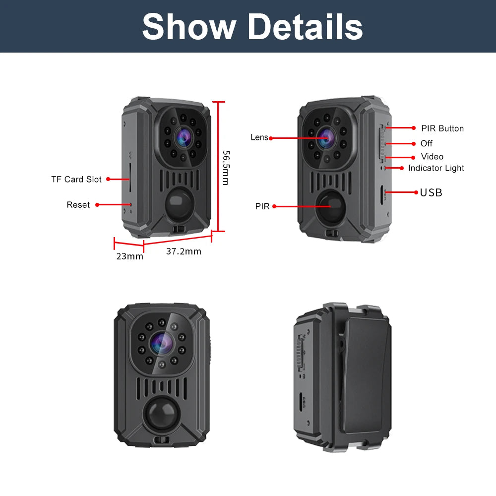 Mini PIR Video Body Camera Back Clip Photography DV Smart Camera