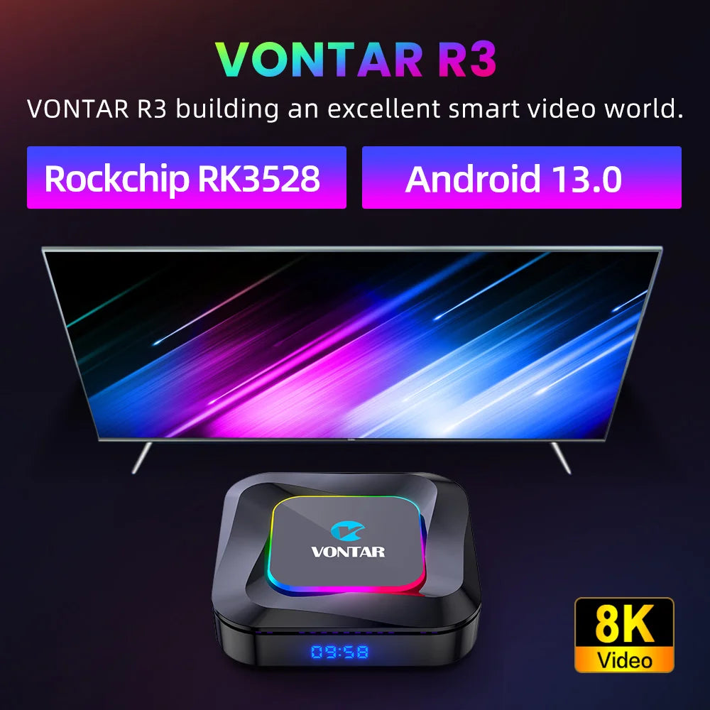 8K Video BT5.0 Wifi6 Support Google Voice Input Media Player Set