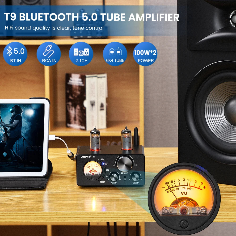 AIYIMA T9 HiFi Bluetooth 5.0 Vacuum Tube Amplifier