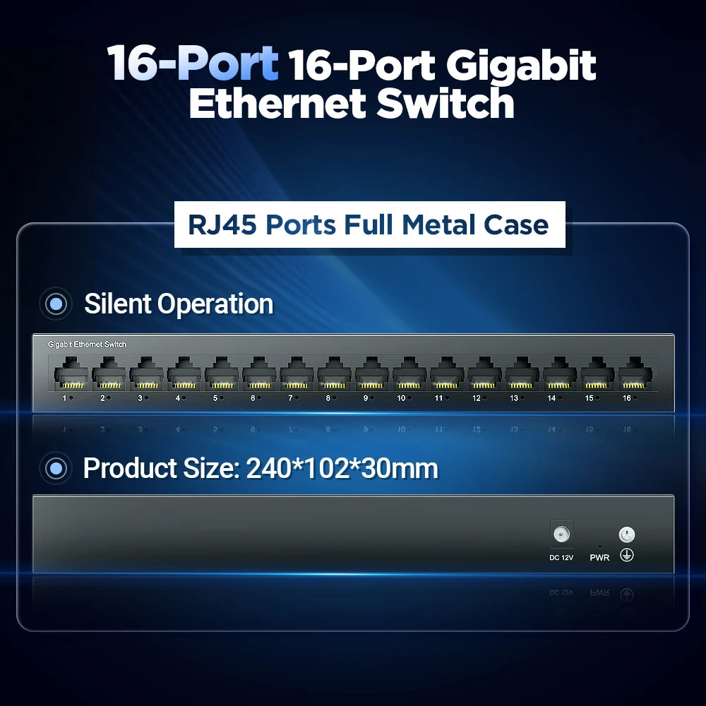 AMPCOM Network 16 Ports Switch