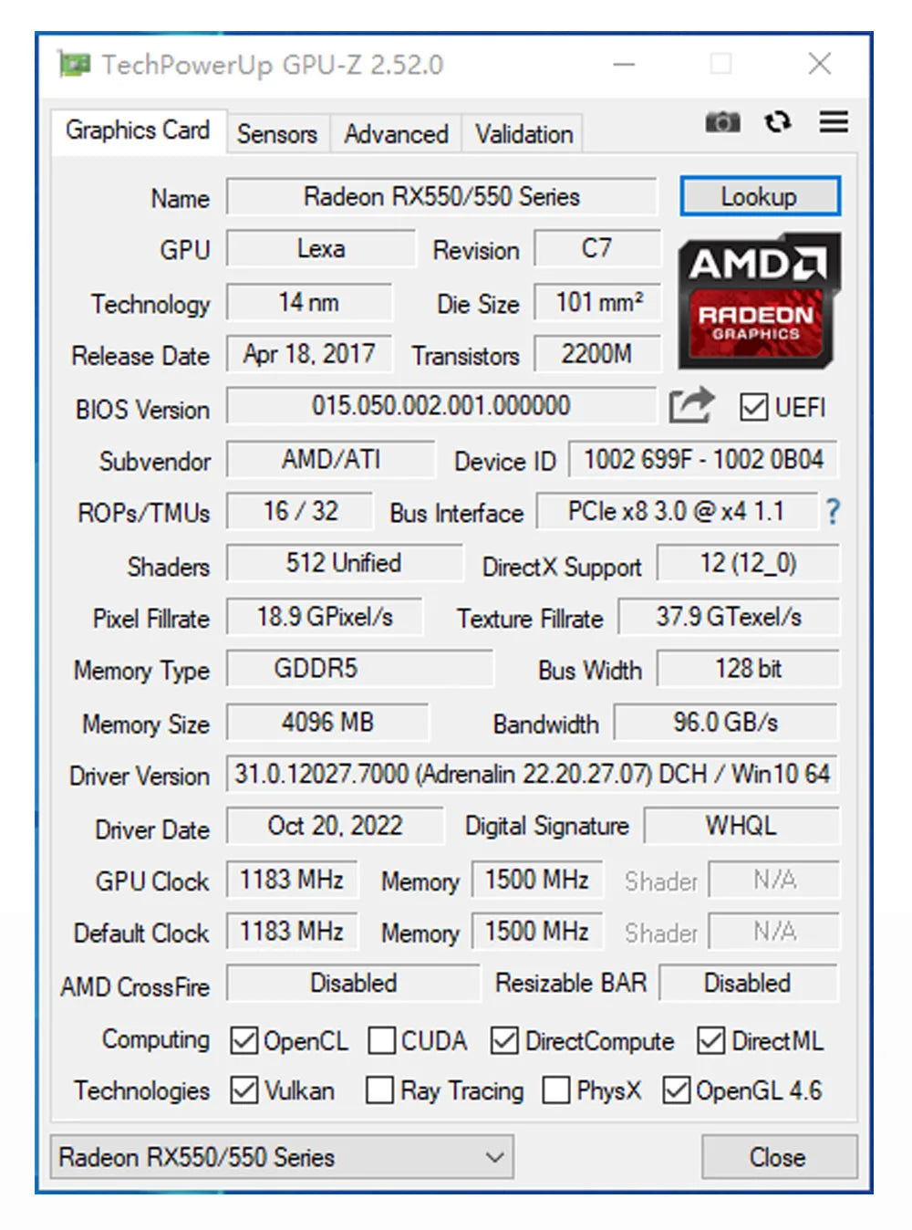 MLLSE AMD Radeon RX 550 4GB Placa De Video Graphics Card