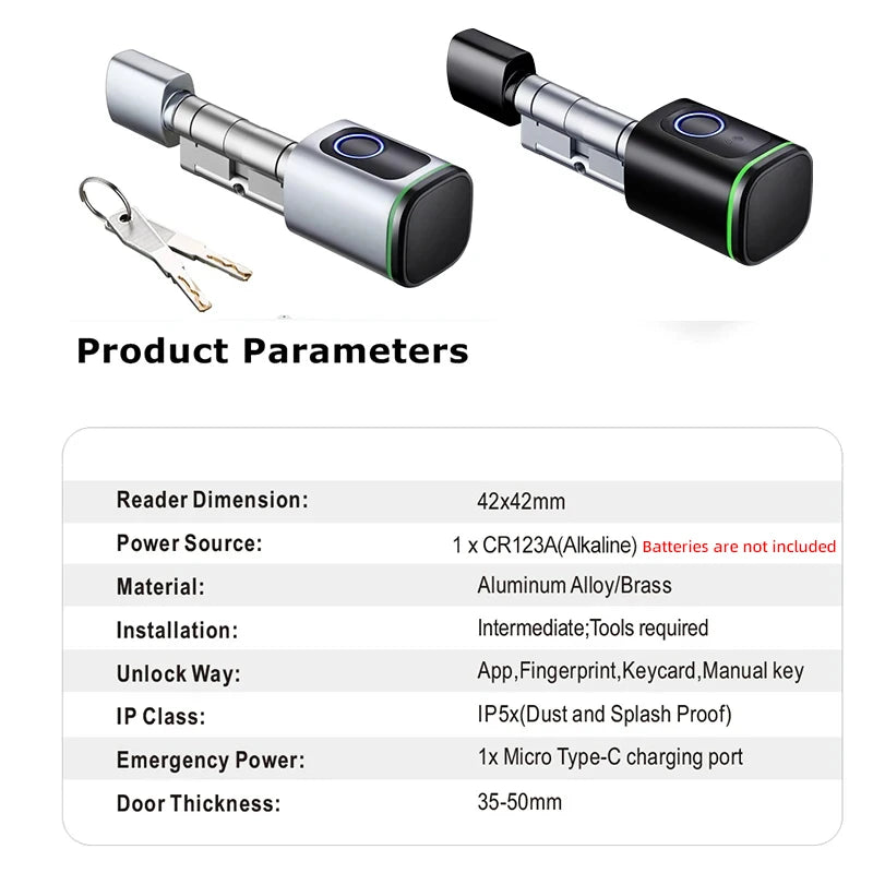 Electronic Door Lock with DIY Cylinder Core Fingerprint APP Keys