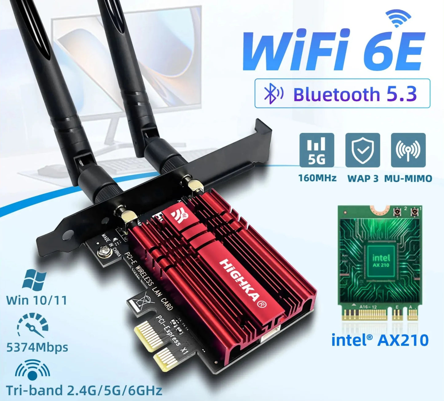 5374Mbps Wi-Fi 6E PCIe Wireless Network Card