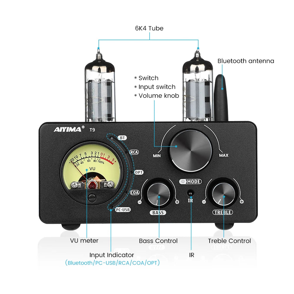 AIYIMA T9 HiFi Bluetooth 5.0 Vacuum Tube Amplifier