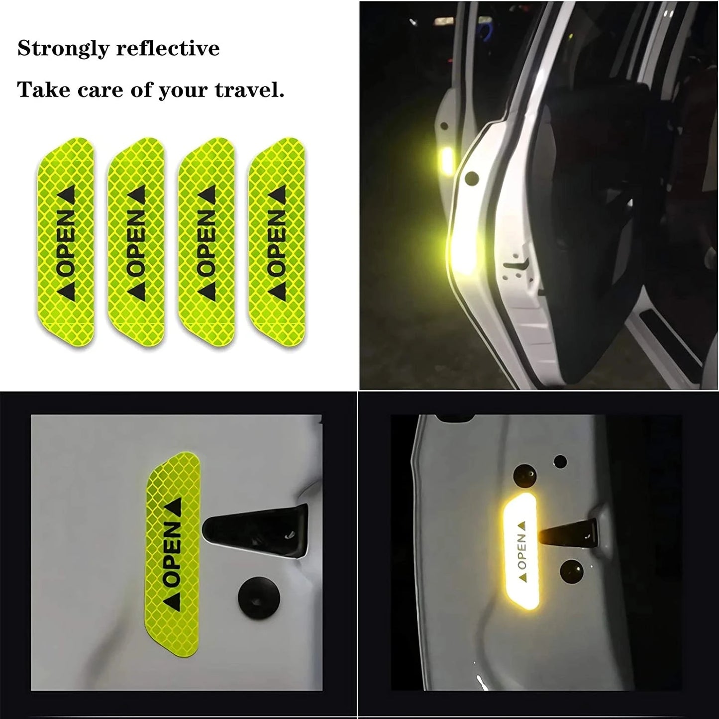 4PCS Fluorescent Car Reflective Strips Warning Stickers