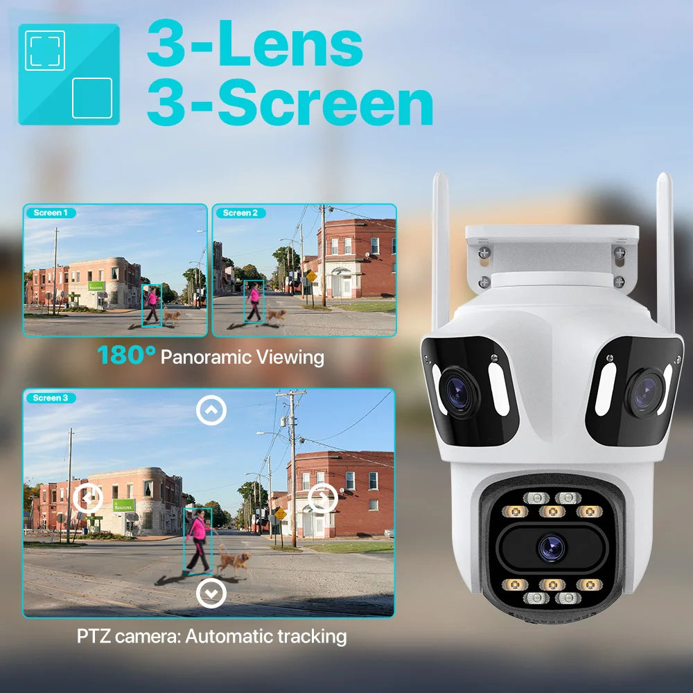 Three Lens PTZ IP Camera Outdoor 6K HD Three Screen WiFi Security