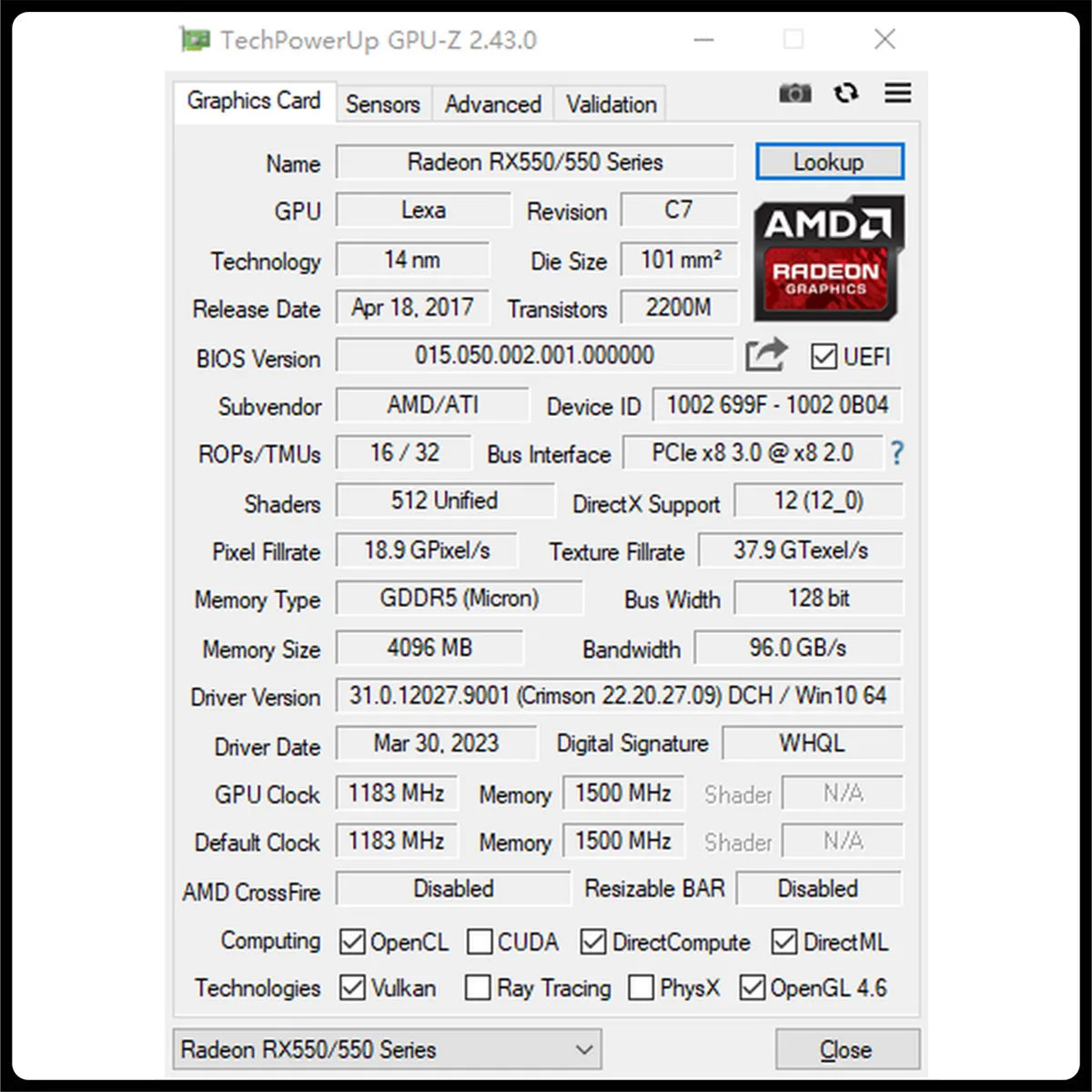 GDDR5 128Bit 14nm Computer PC RX550 PCI-E 3.0 Gaming Video Cards