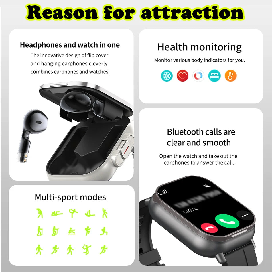 2 in 1 Earphone Bluetooth Call Watch