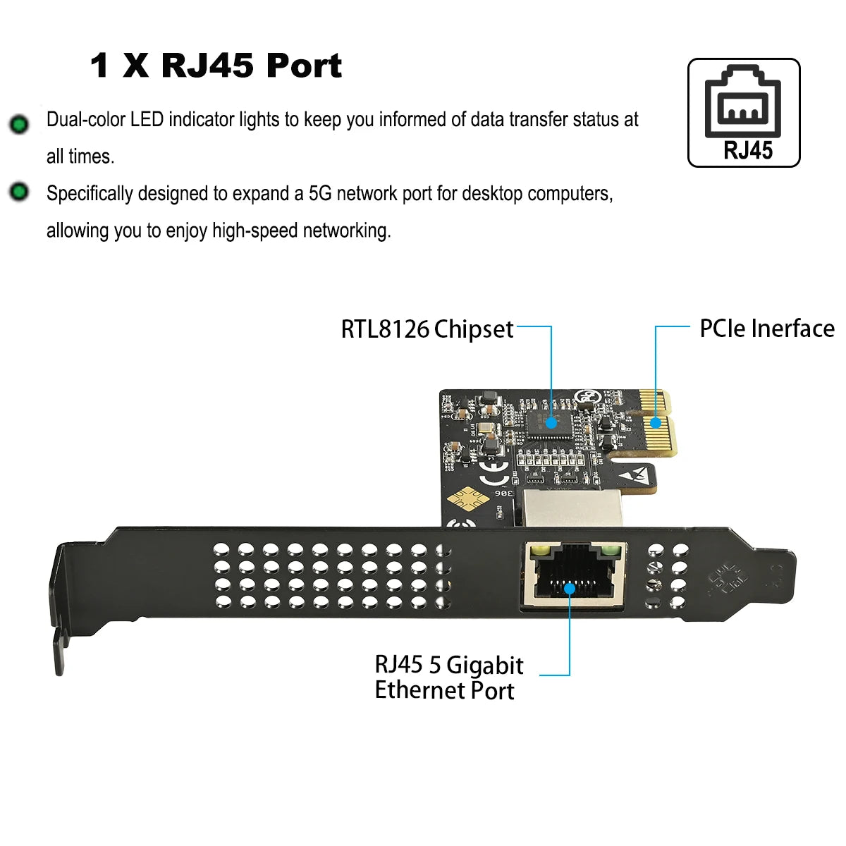 RTL8126 Chip Gigabit Ethernet PCI Express Network Card