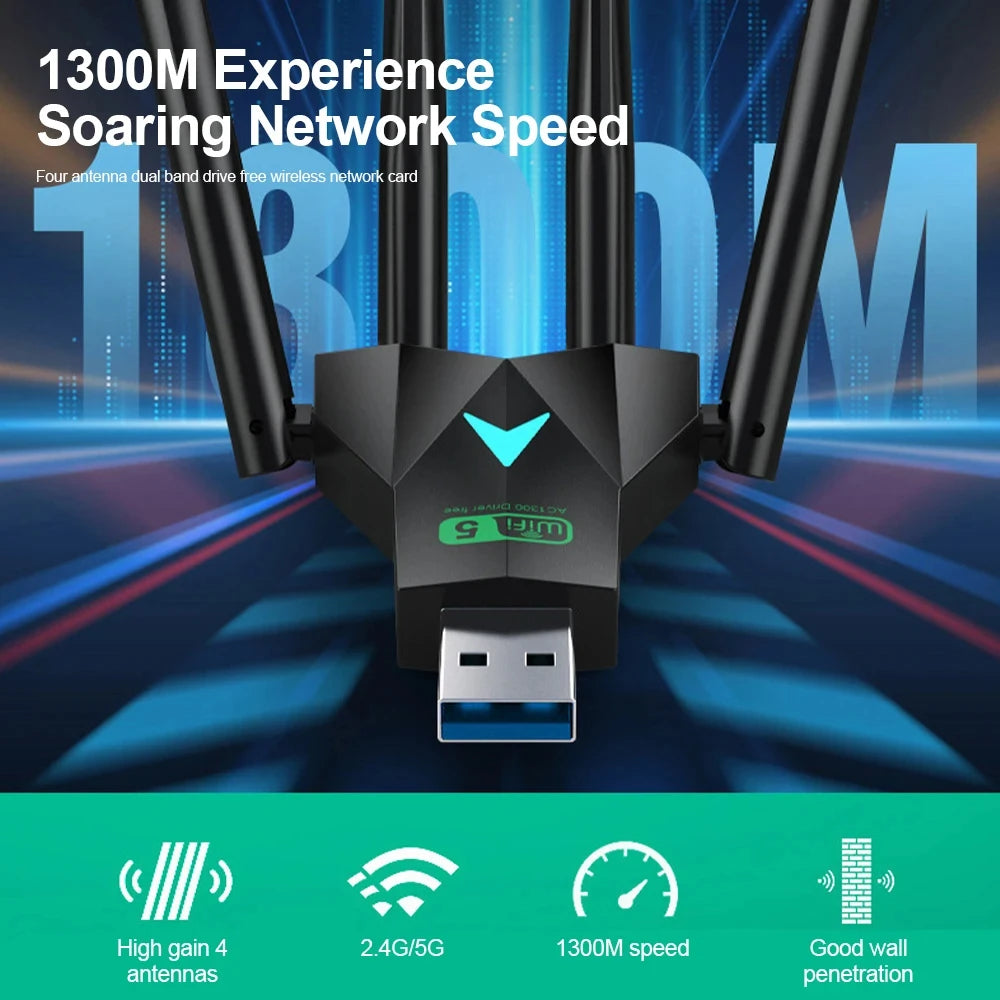 1300Mbps Wireless Network Card USB 3.0 WiFi USB Adapter