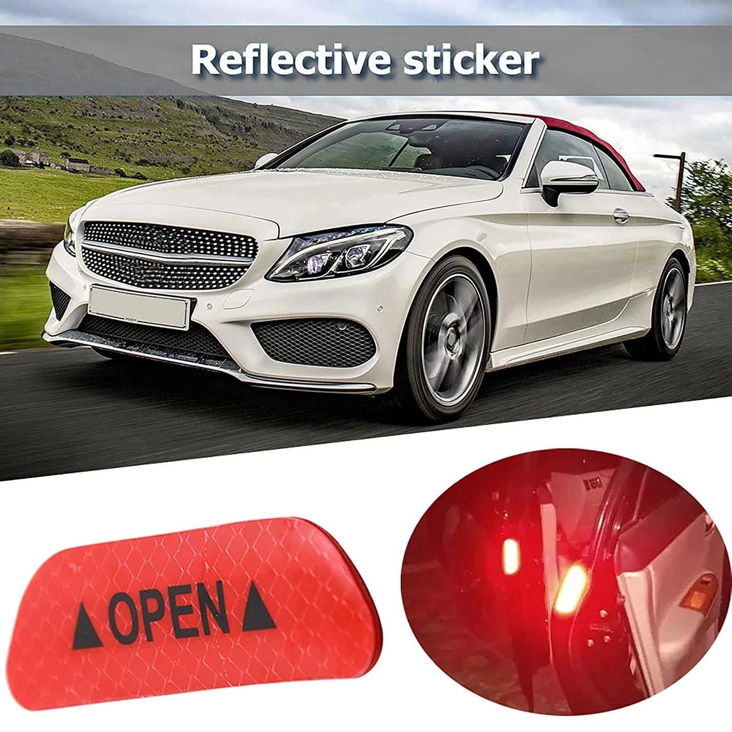 4PCS Fluorescent Car Reflective Strips Warning Stickers