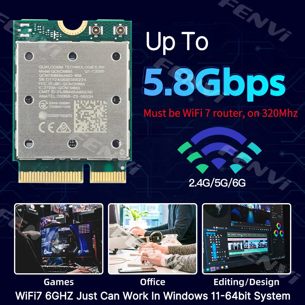 New fenvi Wifi 7 QCNCM865 M.2 Network Card