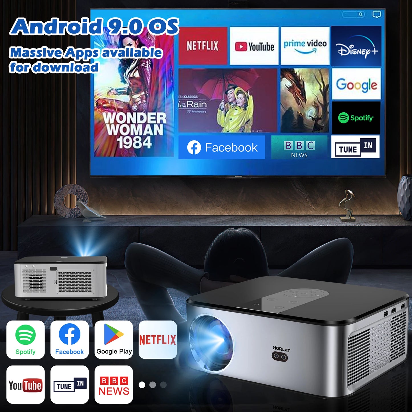 HORLAT 21000Lumenes Android 4K LED Projector