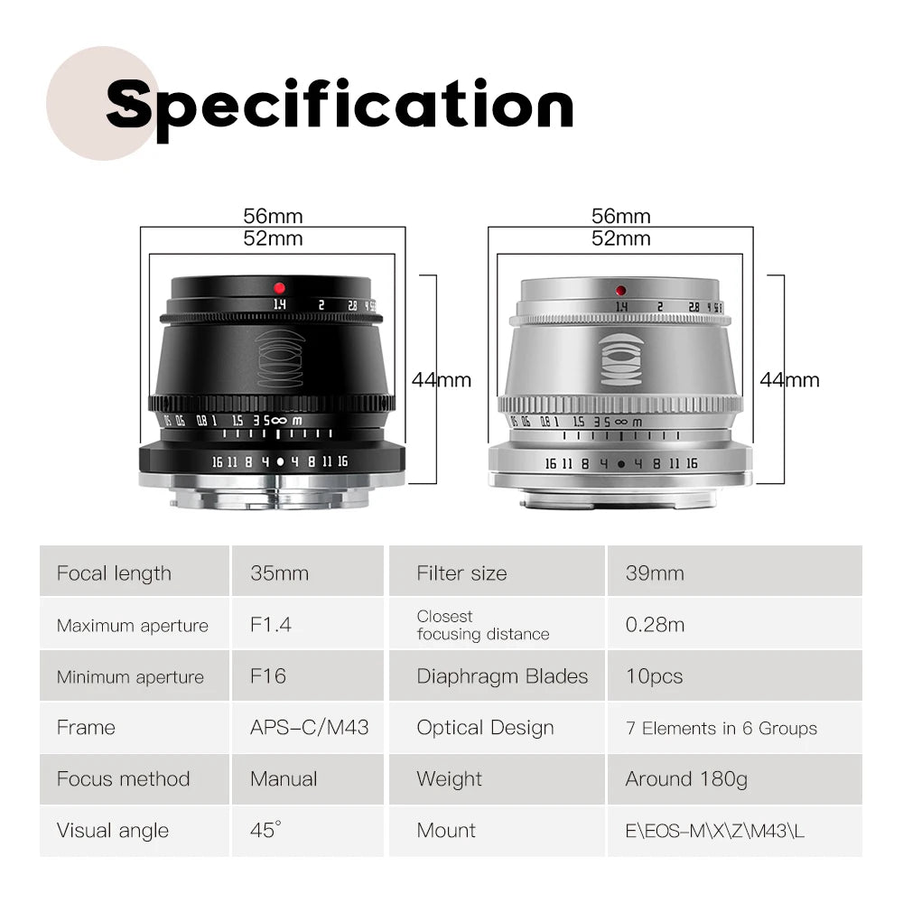 TTArtisan 35mm F1.4 APS-C Prime Lens