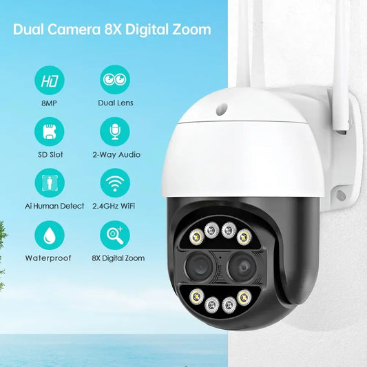 8MP 4K 8x Hybrid Zoom 2.8+12mm Dual Lens PTZ IP Camera