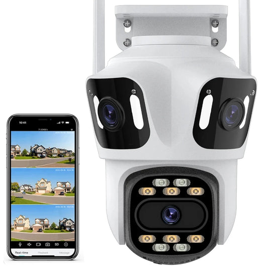 Three Lens PTZ IP Camera Outdoor 6K HD Three Screen WiFi Security