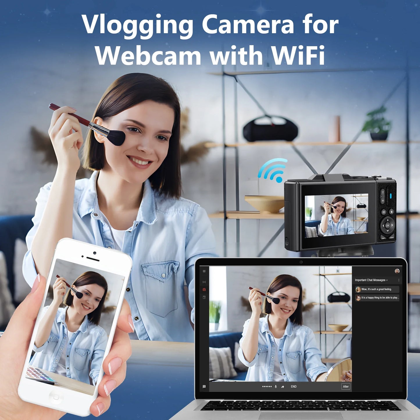 New  3'' Flip Screen 64MP WIFI Selfie Webcam Cameras