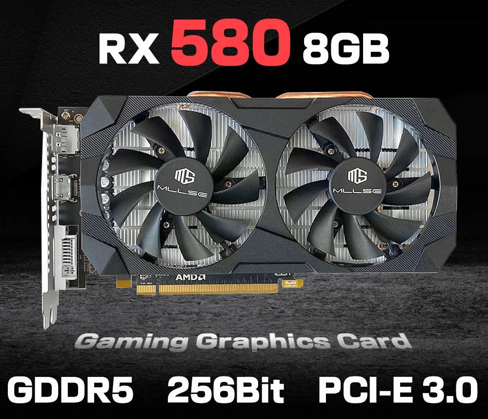 AMD RX 580 8GB 2048SP 8Pin Placa De Video Gaming Graphics Card